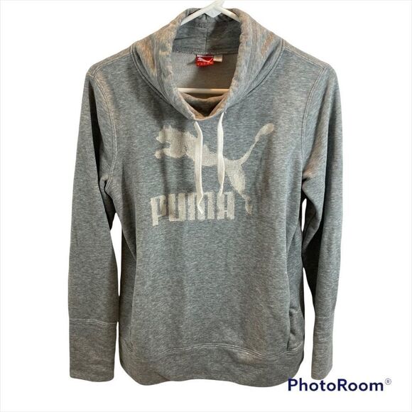 Ladies Grey Puma Cowl Neck Big‎ Cat Logo Sweatshirt Size Medium - Picture 6 of 12